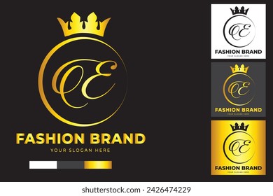 Plantilla de diseño de logotipo de corona de lujo . adecuado para moda, marca, reino, corona, rey, reina Letra E .
