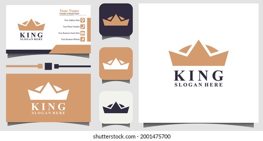 luxury crown logo design vector with template business card