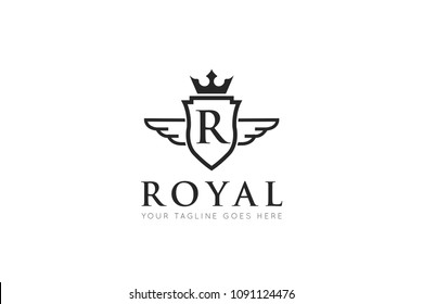 luxury crown logo, icon, symbol,  with wing and shield, ilustration design template