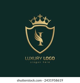 Luxury Crown I logo. Letter I wings logo.