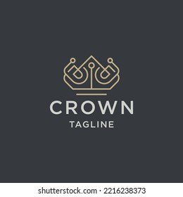 Luxury crown logo with line art style design template flat vector