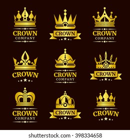 Luxury crown logo and crown monogram set. Gold crowns with text vector