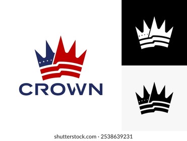 Luxury crown logo vector design with flag.