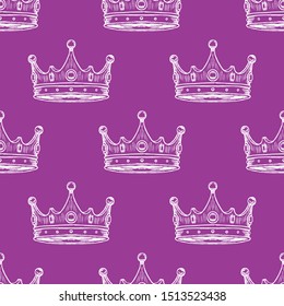 Luxury Crown Pattern Seamless Background. Hand Drawn Vector