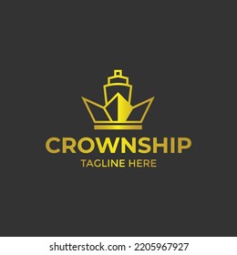Logotipo de la corona de lujo y el logotipo del buque, la corona y el logotipo del buque