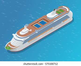 Luxury cruise ship. A modern liner is in an ocean. Flat 3d vector isometric illustration