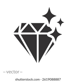 luxury crystal or brilliant, diamond gem icon, outline jewel, flat vector illustration