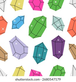 Patrón de cristales de lujo. Cristales místicos, esotéricos, mágicos o curativos. Piedras preciosas, amatista, rubí, zafiro, esmeralda, topacio y cuarzo.