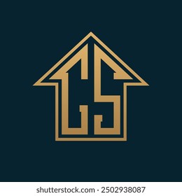 Luxury CS House Logo - Elegant Gold Letter CS on Dark Background for Premium Real Estate