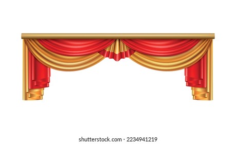 Luxury curtains realistic composition with red and gold colors for theater interior vector illustration