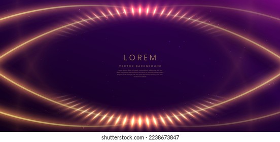 Líneas doradas de curva de lujo sobre fondo morado oscuro con efecto de iluminación espacio de copia para texto. Diseño de lujo. Diseño de premio de plantilla premium. Ilustración del vector