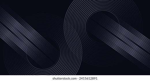 Luxury curve golden lines on dark blue background with lighting effect copy space for text. Luxury design style.