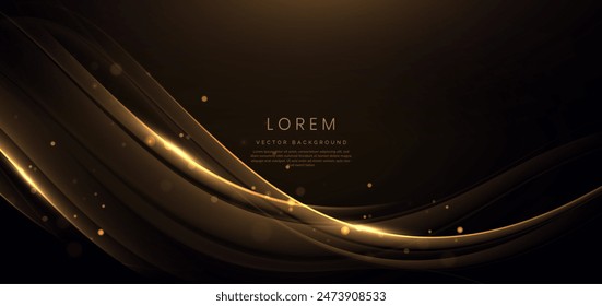 Luxury curve golden lines on dark purple background with lighting effect copy space for text. Luxury design style. Template premium award design. Vector 