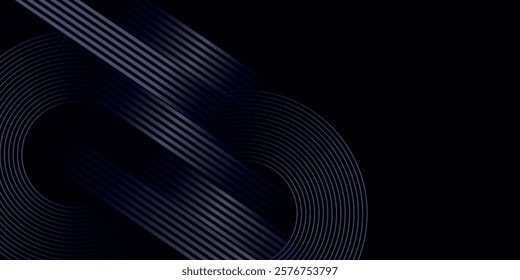 Luxury curve golden lines on dark blue background with lighting effect copy space for text. Luxury design style.
