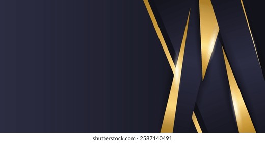 Luxury curve golden lines on dark blue background with lighting effect copy space for text. Luxury design style. Template premium award design. Vector modern EPS10