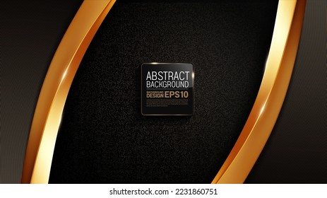 luxury curve line gold color on black background, overlap layer shadow gradients, composition for illustration advertising, application, banner, media cover, brochure template design