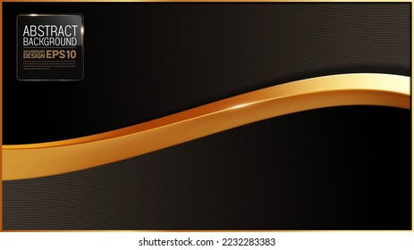 luxury curve line gold color on black background, overlap layer shadow gradients, composition for illustration advertising, application, banner, media cover, brochure template design