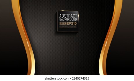 luxury curve line gold color on black background, overlap layer shadow gradients, composition for illustration advertising, application, banner, media cover, brochure template design