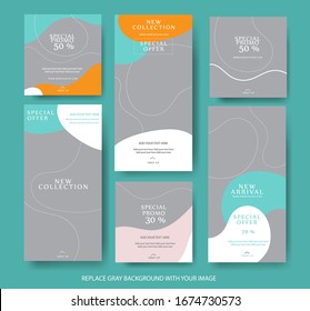 Luxury cute green blue template feed stories and feed post fashion sale template Premium Vector