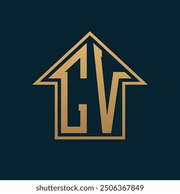 Luxury CV House Logo - Elegant Gold Letter CV on Dark Background for Premium Real Estate