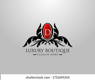 Luxury D Letter Logo. Vintage D Premium Badge Design for Royalty, Restaurant, Label, Letter Stamp, Boutique,  Hotel, Heraldic, Jewelry, Wedding.
