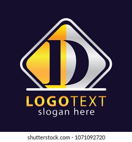 Luxury D letter with square shape gold silver color logo design. vector template