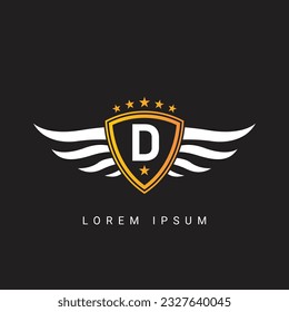 Plantilla de logotipo de carta de lujo D Wing with Shield
