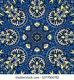 Luxury Damask flower seamless pattern blue background