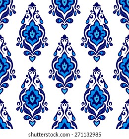 Luxury Damask flower seamless pattern blue background