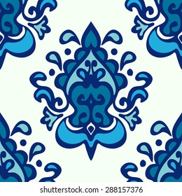 Luxury Damask flower seamless pattern blue background