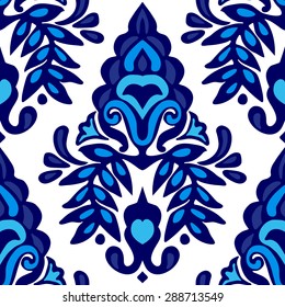 Luxury Damask flower seamless pattern blue background