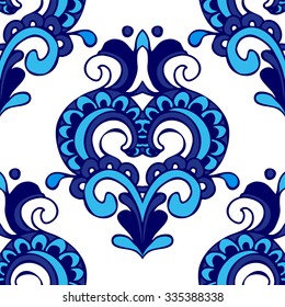 Luxury Damask flower seamless pattern blue background