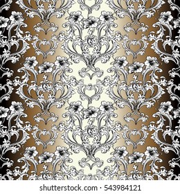 Luxury damask seamless pattern background wallpaper with antique floral ornaments in Baroque style.