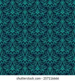 Luxury Damask seamless pattern. Blue color. Vector illustrations 