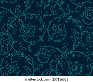 Luxury Damask seamless pattern. Blue color. Vector illustrations 