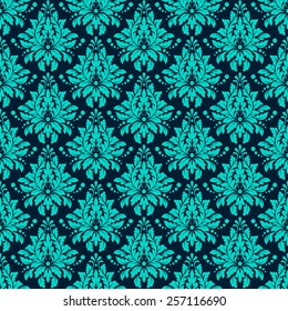 Luxury Damask seamless pattern. Blue color. Vector illustrations 