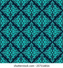 Luxury Damask seamless pattern. Blue color. Vector illustrations 