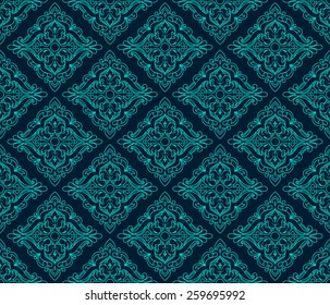 Luxury Damask seamless pattern. Blue color. Vector illustrations EPS10