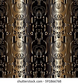 Luxury damask seamless pattern. Elegant  background wallpaper illustration with gold and black floral 3d ornaments in Baroque Victorian style. Luxury vector texture for fabric, curtains, textile.