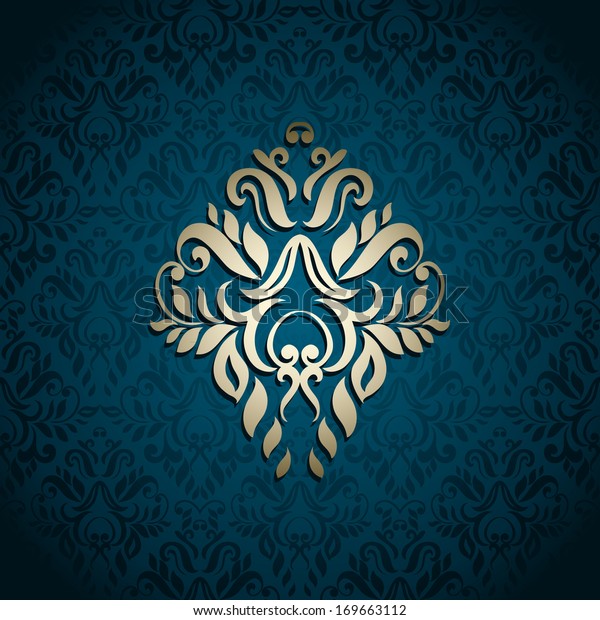 Luxury damask wallpaper in\
blue