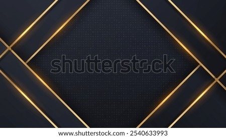 Luxury dark abstract paper background with gold line, sparkling light and shadow. in 3d paper cut style, vector illustration for card, presentation etc.