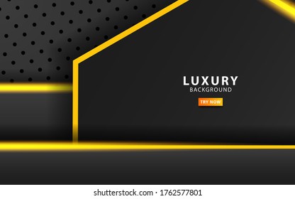 luxury dark background banner with gold line.Technology Concept,Digital Template,overlap layers with paper effect. Realistic light effect on black textured particle background ,vector illustration.