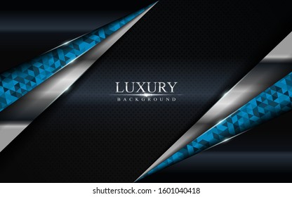 Luxury dark background with blue mosaic and silver lines design. Modern abstract background design.