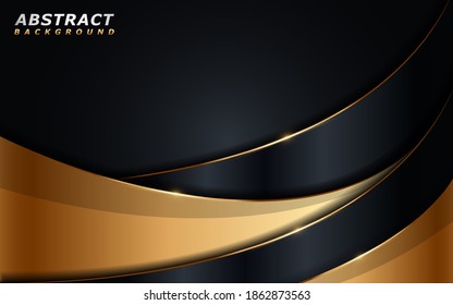 Luxury Dark Background Combine with Golden Lines Shapes Element. Vector Illustration Design Template Element.