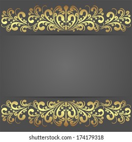 Luxury dark Background decorated the golden royal Borders. 