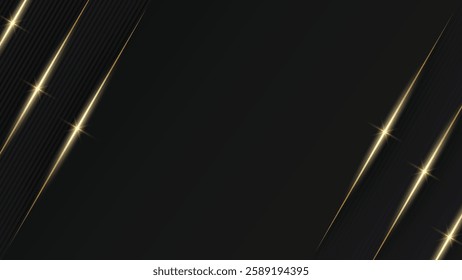 Luxury dark background with gold diagonal line and sparkling light in paper art style design for card, banner, frame, presentation.