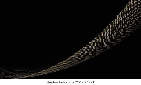 Luxury dark background. Gold dotted curve through the background. Abstract geometric technology backdrop. Modern backdrop. Transparent. Vector