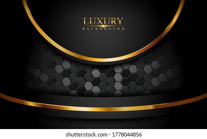 Luxury dark background with golden lines composition. Graphic design element.