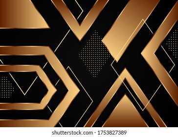 Luxury dark background with soft golden lines and abstract shape. Vector graphic illustration. circle pattern, triangle, diagonal, and hexagon shapes element design. 