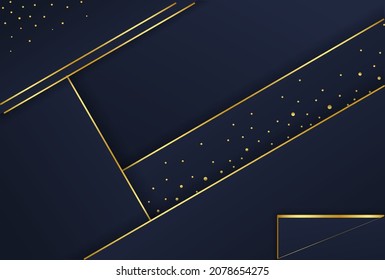 Luxury dark background. Stylish wallpaper for your phone, minimalistic pictures. Geometric shapes, golden inserts on blue backdrop. Graphic elements for website. Cartoon flat vector illustration